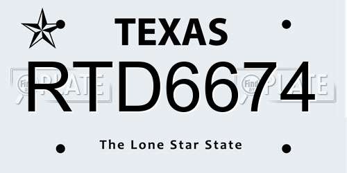 RTD6674 Texas License Plate