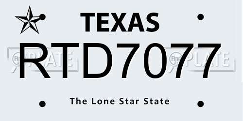 RTD7077 Texas License Plate