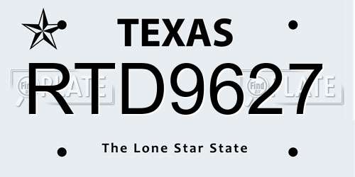 RTD9627 Texas License Plate