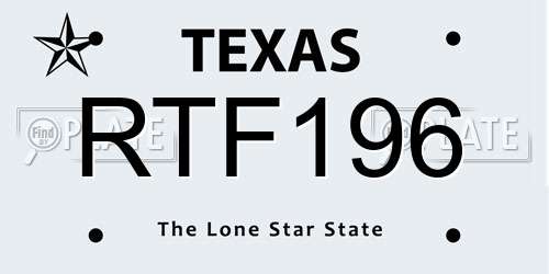 RTF196 Texas License Plate
