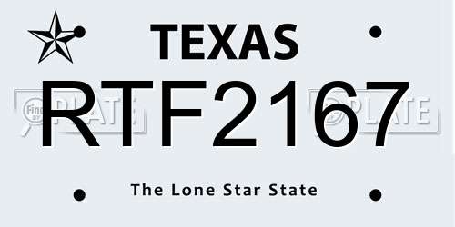RTF2167 Texas License Plate