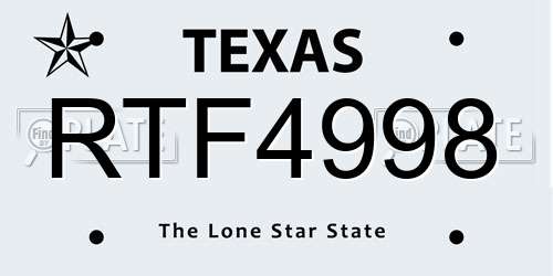 RTF4998 Texas License Plate
