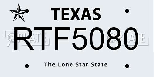 RTF5080 Texas License Plate