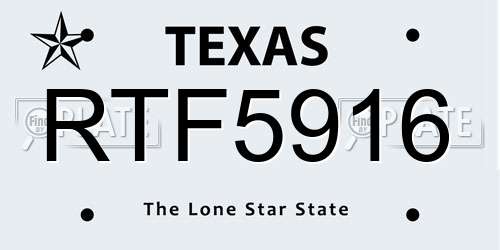 RTF5916 Texas License Plate