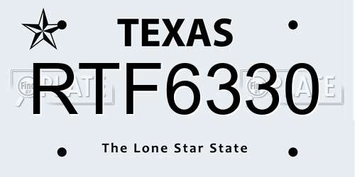 RTF6330 Texas License Plate