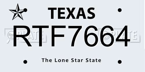 RTF7664 Texas License Plate