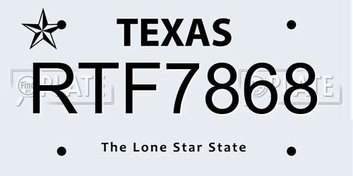 RTF7868 Texas License Plate