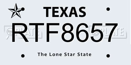 RTF8657 Texas License Plate