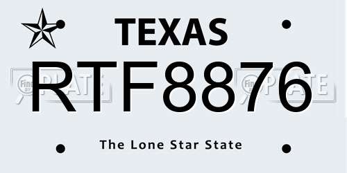 RTF8876 Texas License Plate