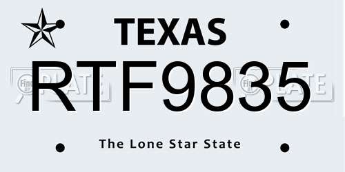 RTF9835 Texas License Plate