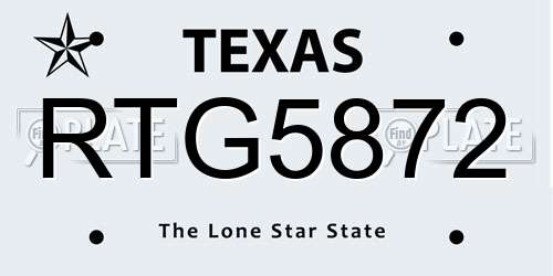 RTG5872 Texas License Plate