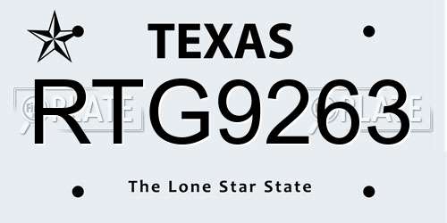 RTG9263 Texas License Plate