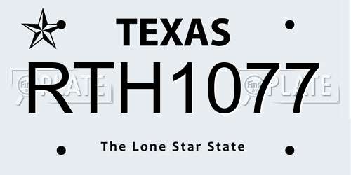 RTH1077 Texas License Plate