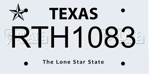 RTH1083 Texas License Plate