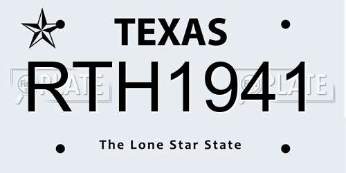RTH1941 Texas License Plate