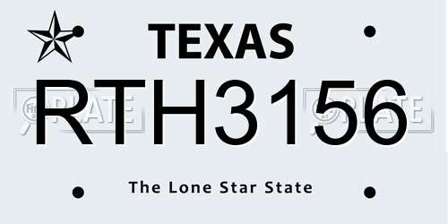 RTH3156 Texas License Plate