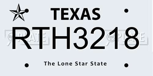 RTH3218 Texas License Plate