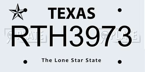 RTH3973 Texas License Plate