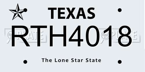 RTH4018 Texas License Plate