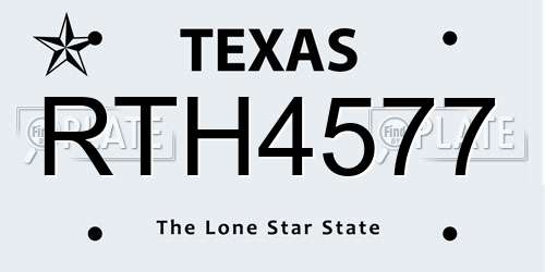 RTH4577 Texas License Plate