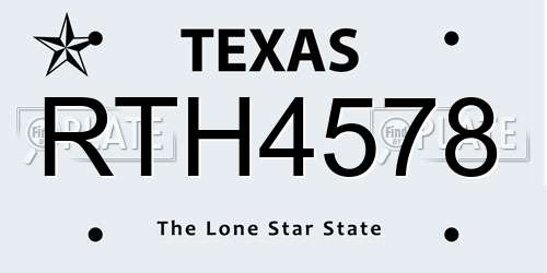 RTH4578 Texas License Plate