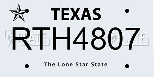 RTH4807 Texas License Plate