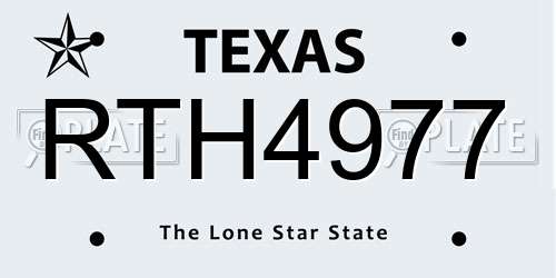 RTH4977 Texas License Plate