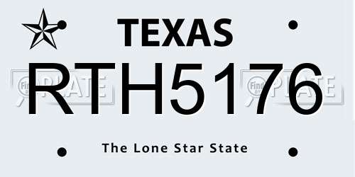 RTH5176 Texas License Plate