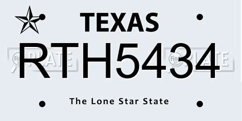 RTH5434 Texas License Plate