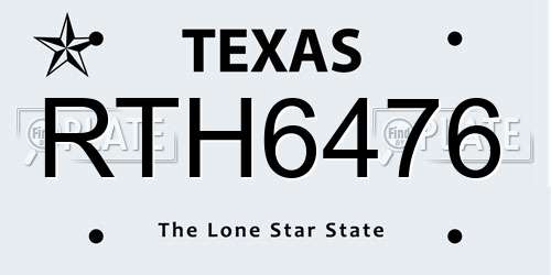 RTH6476 Texas License Plate