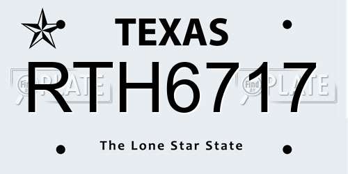 RTH6717 Texas License Plate