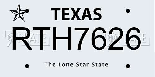 RTH7626 Texas License Plate