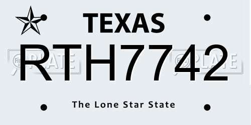 RTH7742 Texas License Plate