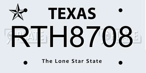 RTH8708 Texas License Plate