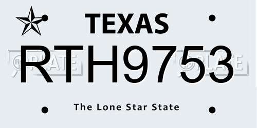 RTH9753 Texas License Plate