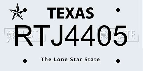 RTJ4405 Texas License Plate