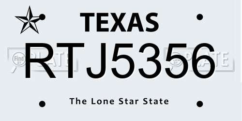 RTJ5356 Texas License Plate
