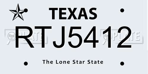 RTJ5412 Texas License Plate