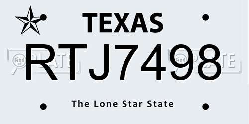 RTJ7498 Texas License Plate