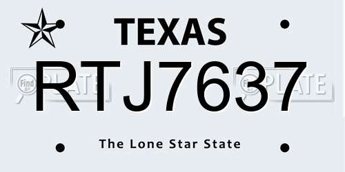 RTJ7637 Texas License Plate