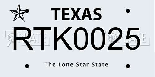 RTK0025 Texas License Plate