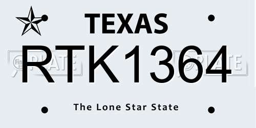 RTK1364 Texas License Plate