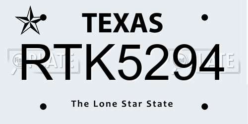 RTK5294 Texas License Plate