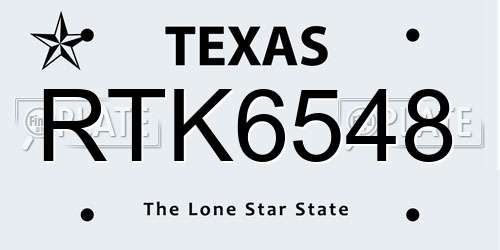 RTK6548 Texas License Plate