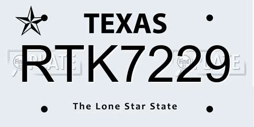 RTK7229 Texas License Plate