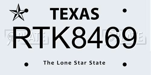 RTK8469 Texas License Plate