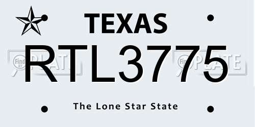RTL3775 Texas License Plate