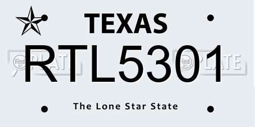RTL5301 Texas License Plate