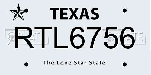RTL6756 Texas License Plate