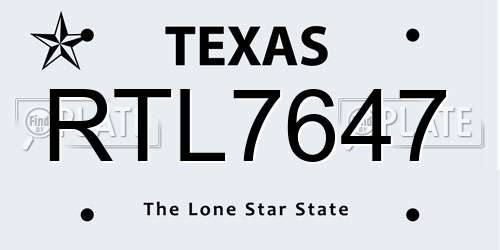 RTL7647 Texas License Plate